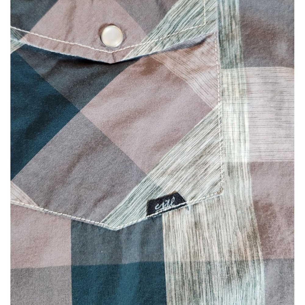 Coastal Shirt Mens XL Green Gray Plaid Pearl Snap Long Sleeve Cotton/Polyester - Picture 4 of 7